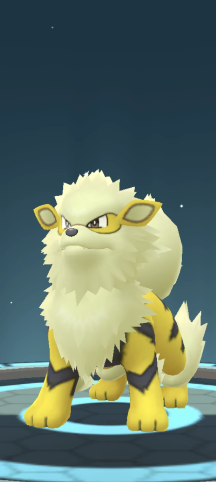 screenshot-20250201-205228.png {A recently caught Shiny Growlithe caught on Pokémon GO, in its Evolution Animation, pictured as a newly-evolved Growlithe}