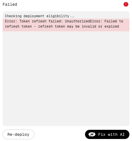Widget — token refresh error on deployment